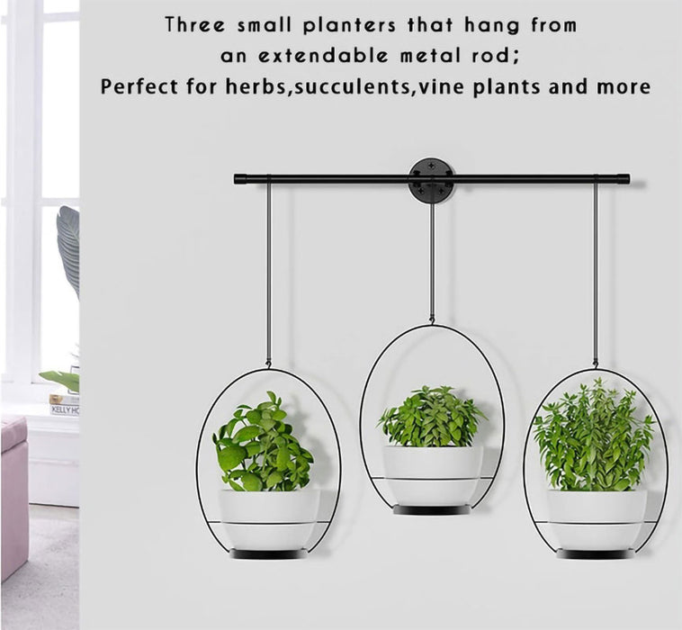 3 Pot Hanging Planter Herb Rack Black