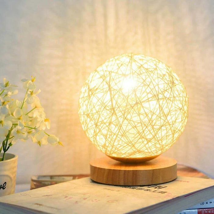 Wooden Rattan LED Table Lamp