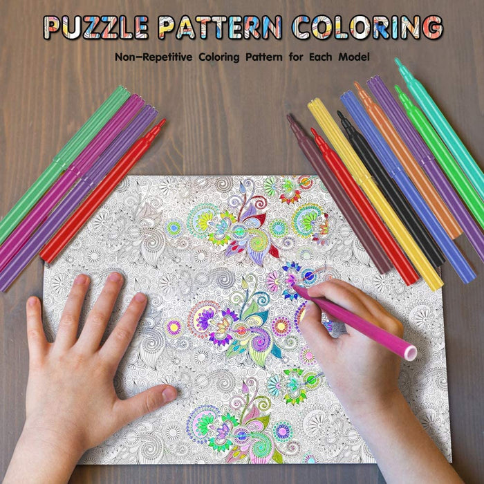 3D Coloring Puzzle Set 6 Pack with 24 Pen Markers Type D