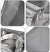A four-panel close-up image detailing the features of a light gray travel packing cube. The panels show: the breathable mesh top material, the double zipper closure, an internal or external pocket/handle detail, and the smooth texture of the durable, lightweight fabric body.